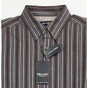 Linea Dome XL 17-17.5 Chocolates Stripe Mens Button Down Long Sleeve Shirt NEW